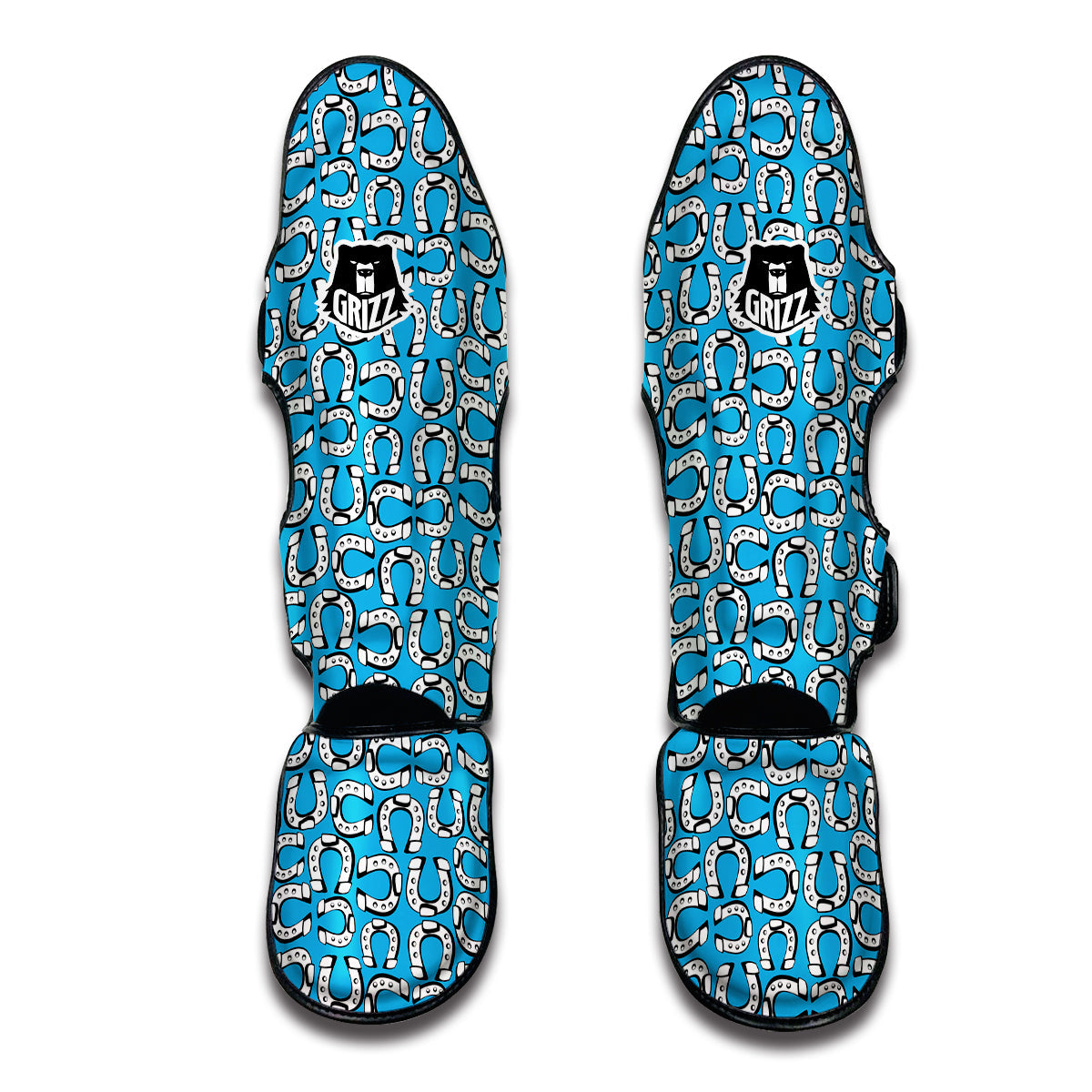 Horseshoe Blue Print Pattern Muay Thai Shin Guards-grizzshop