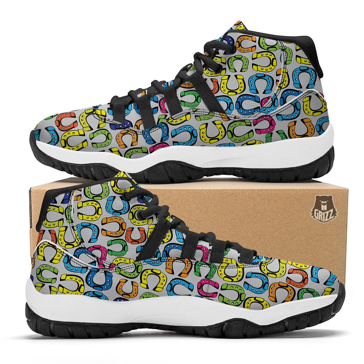 Horseshoe Colorful Print Pattern Black Bball Shoes-grizzshop