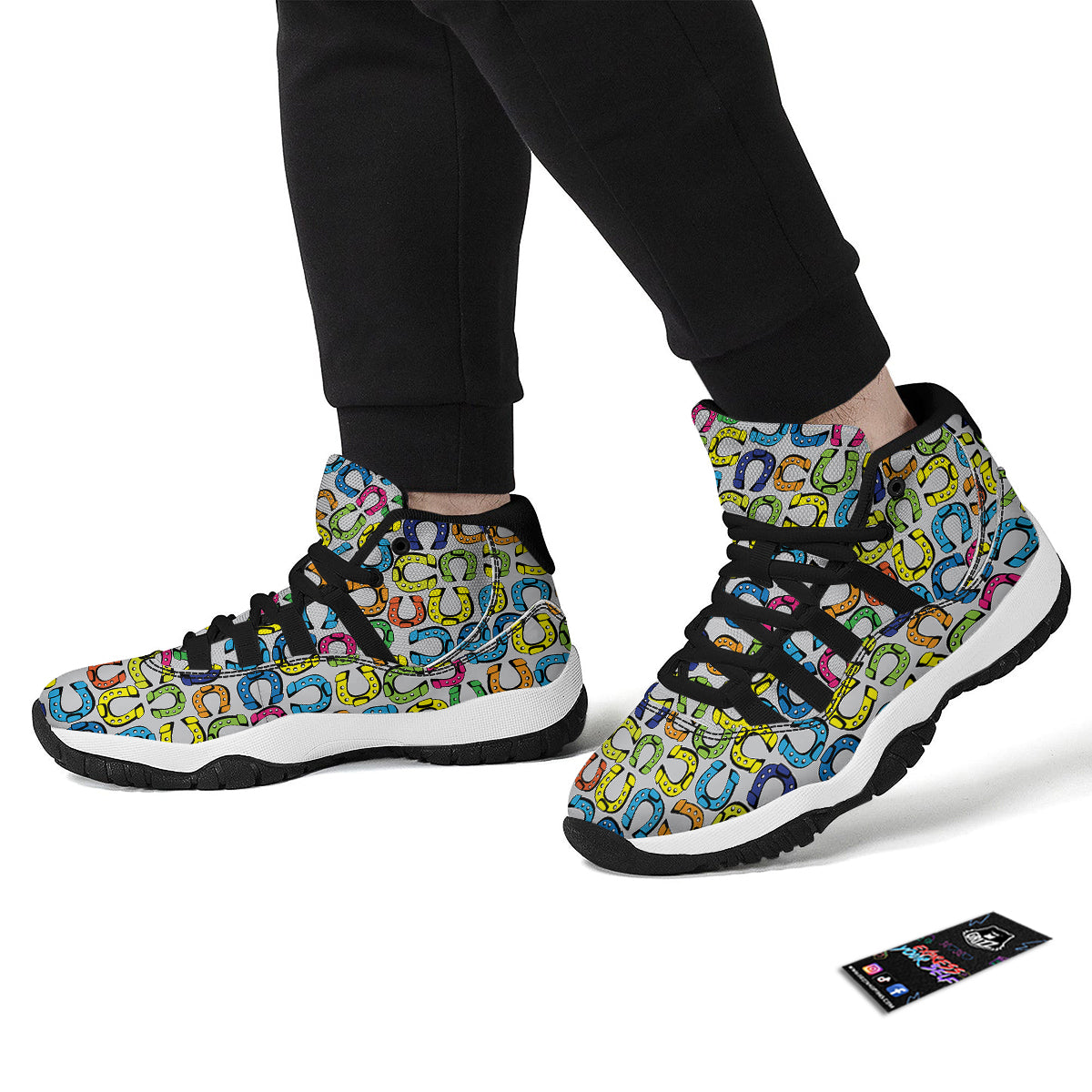 Horseshoe Colorful Print Pattern Black Bball Shoes-grizzshop