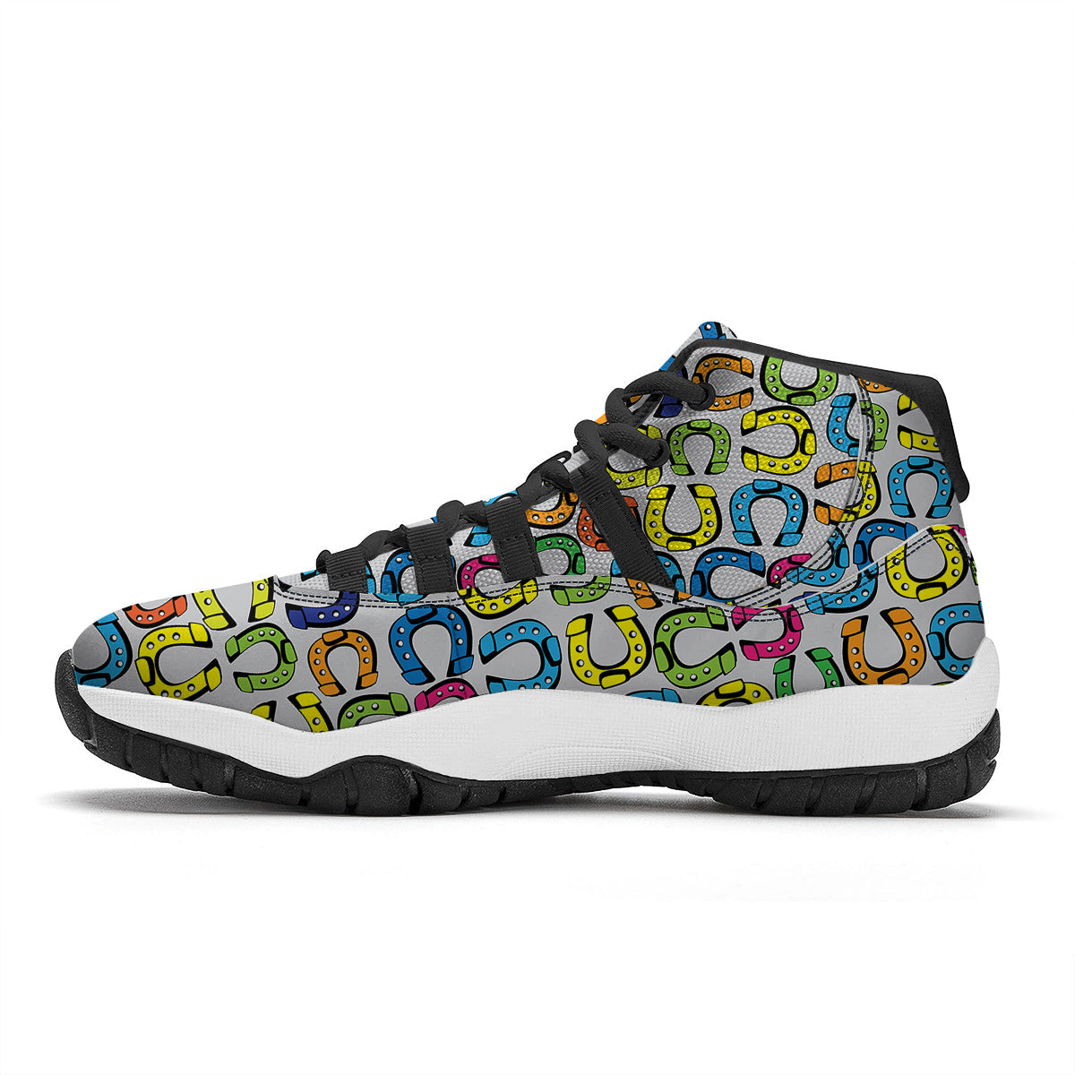 Horseshoe Colorful Print Pattern Black Bball Shoes-grizzshop