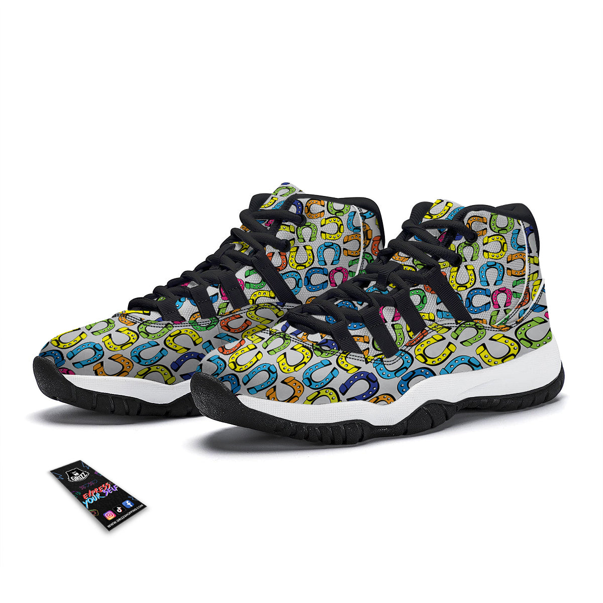 Horseshoe Colorful Print Pattern Black Bball Shoes-grizzshop