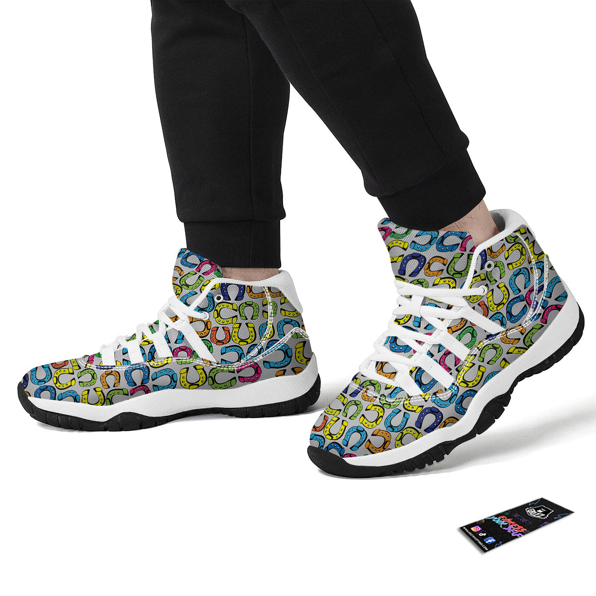 Horseshoe Colorful Print Pattern White Bball Shoes-grizzshop