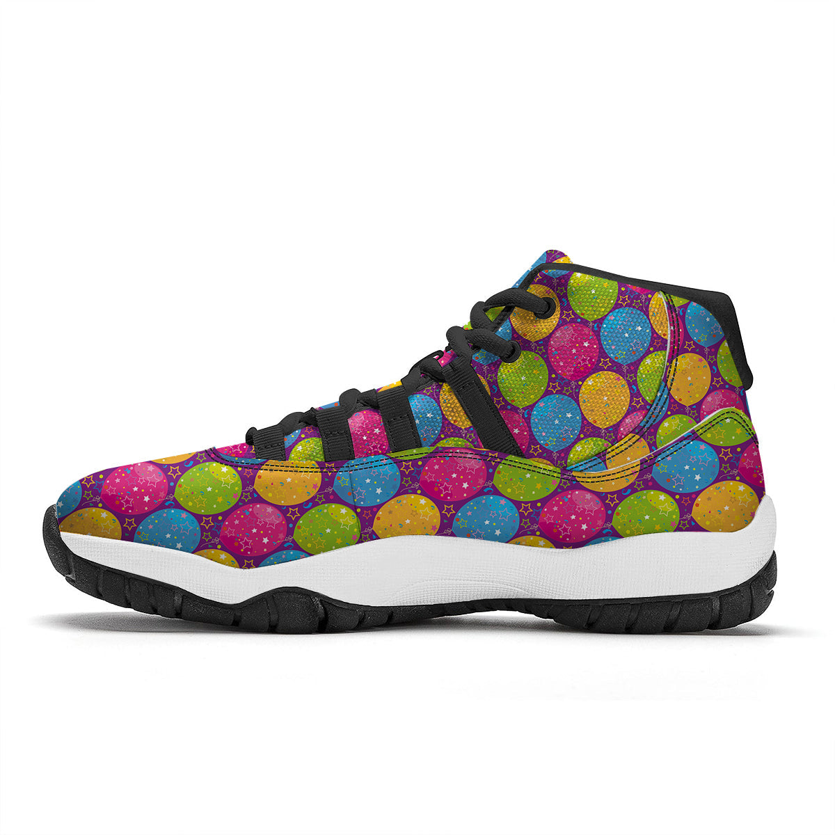 Hot Air Balloon Colorful Pattern Print Black Bball Shoes-grizzshop