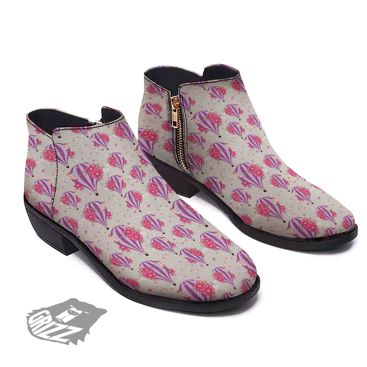 Hot Air Balloon Floral Print Pattern Ankle Boots-grizzshop