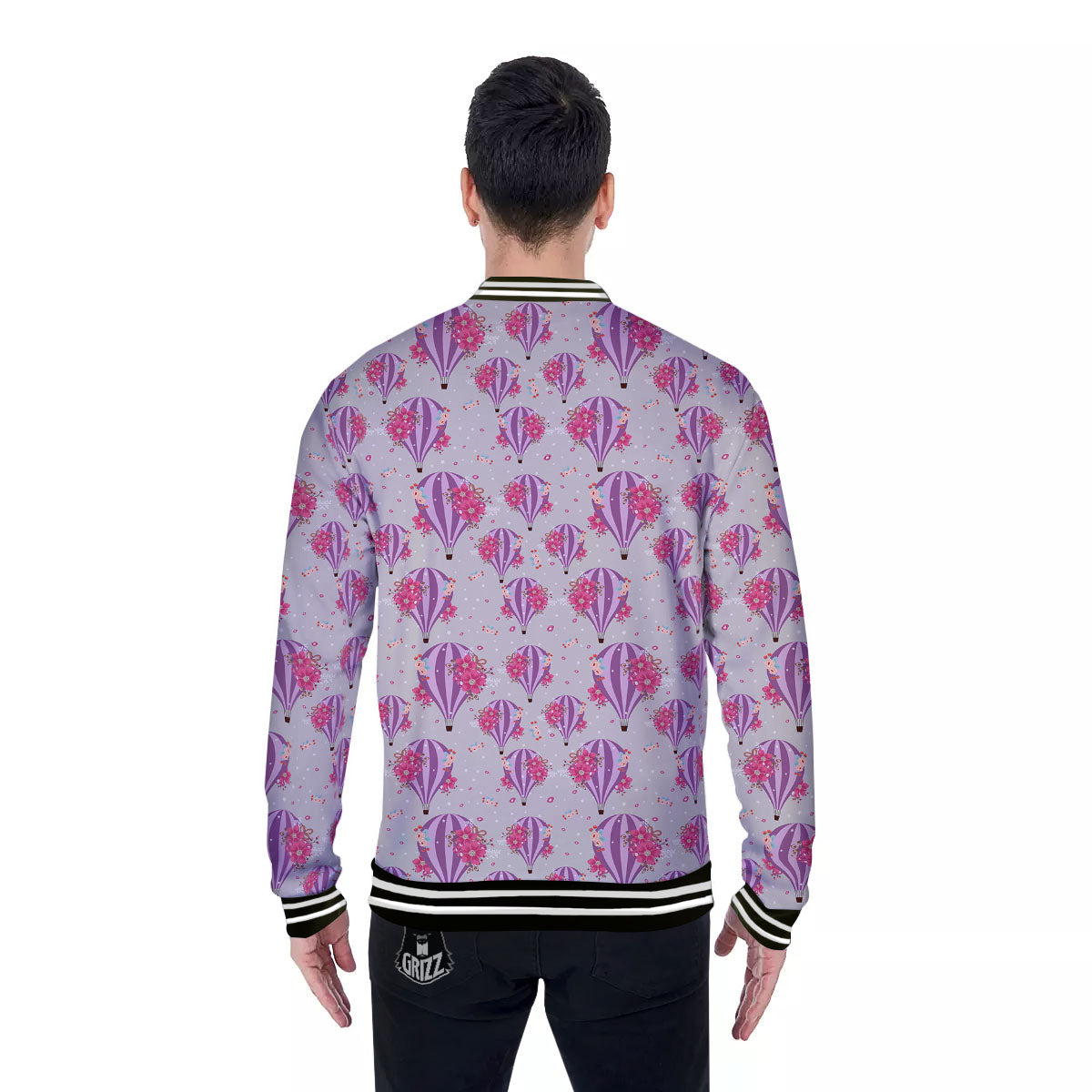 Hot Air Balloon Floral Print Pattern Baseball Jacket-grizzshop