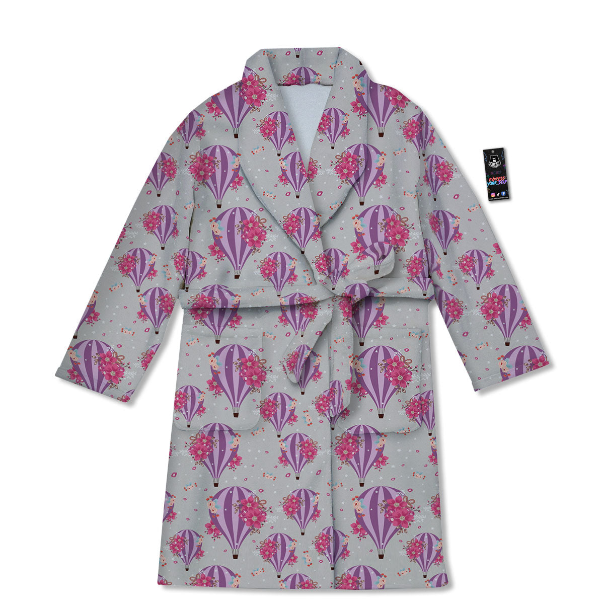 Hot Air Balloon Floral Print Pattern Bathrobe-grizzshop