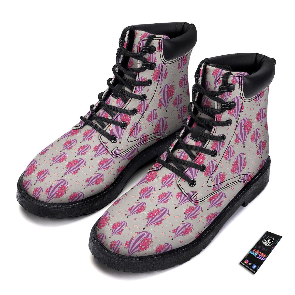 Hot Air Balloon Floral Print Pattern Boots-grizzshop