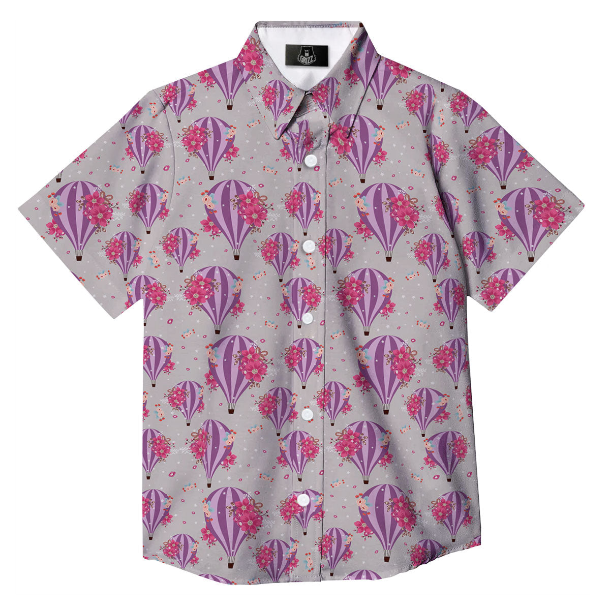 Hot Air Balloon Floral Print Pattern Button Up Shirt-grizzshop