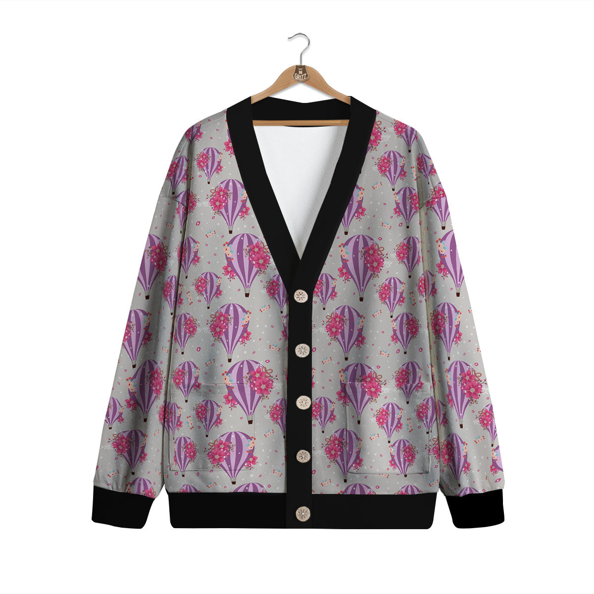 Hot Air Balloon Floral Print Pattern Cardigan-grizzshop