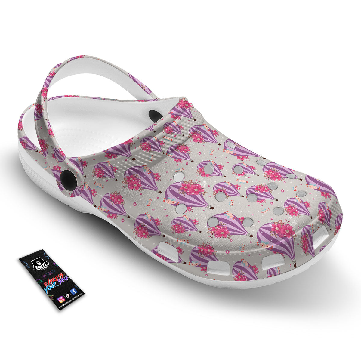 Hot Air Balloon Floral Print Pattern Clog-grizzshop