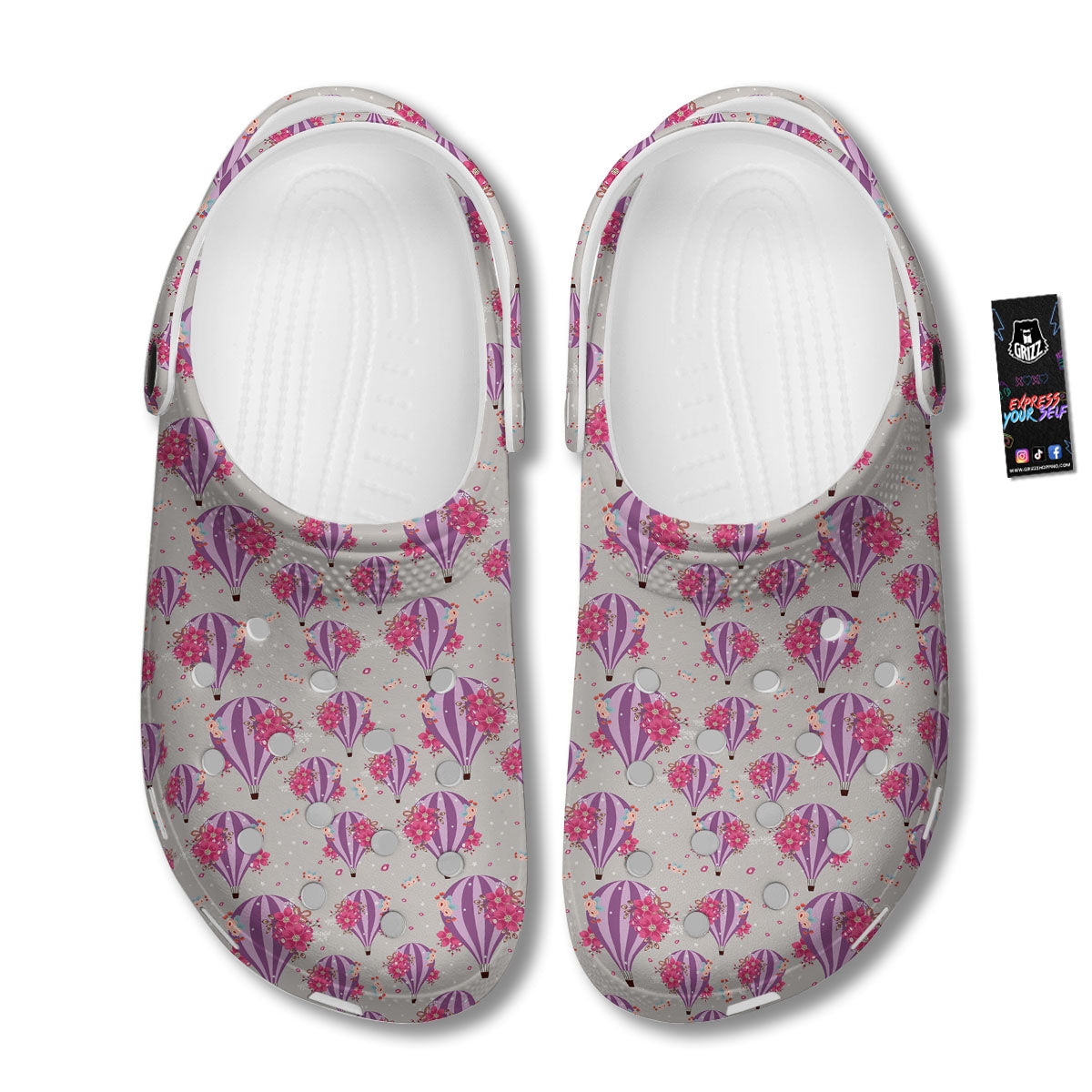 Hot Air Balloon Floral Print Pattern Clog-grizzshop