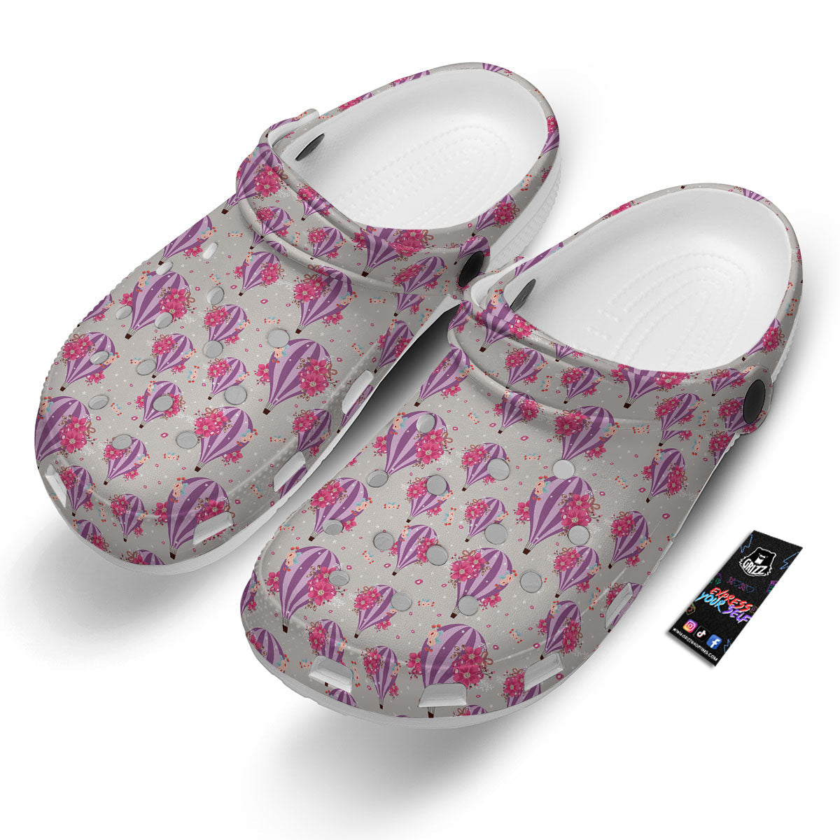 Hot Air Balloon Floral Print Pattern Clog-grizzshop
