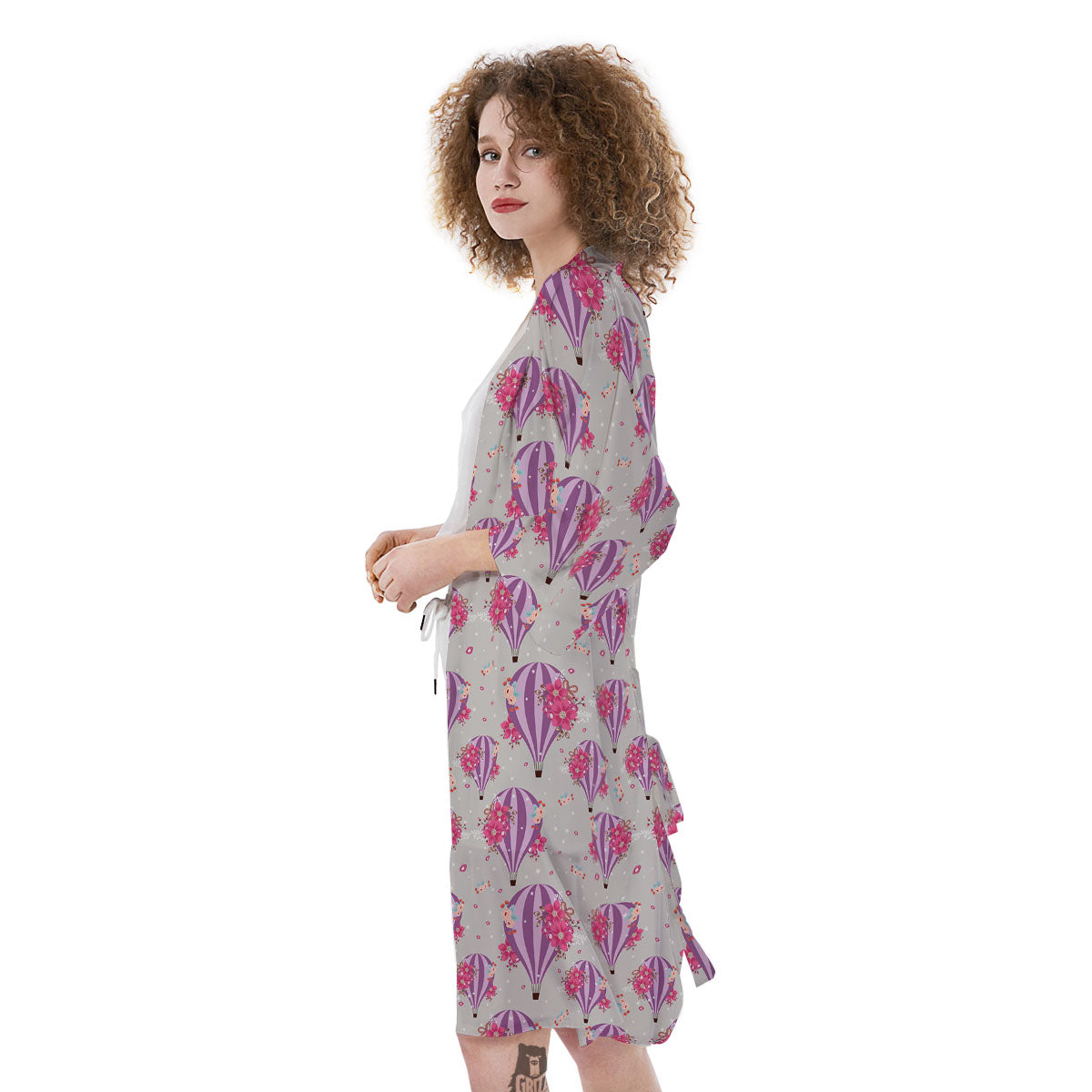 Hot Air Balloon Floral Print Pattern Kimono-grizzshop