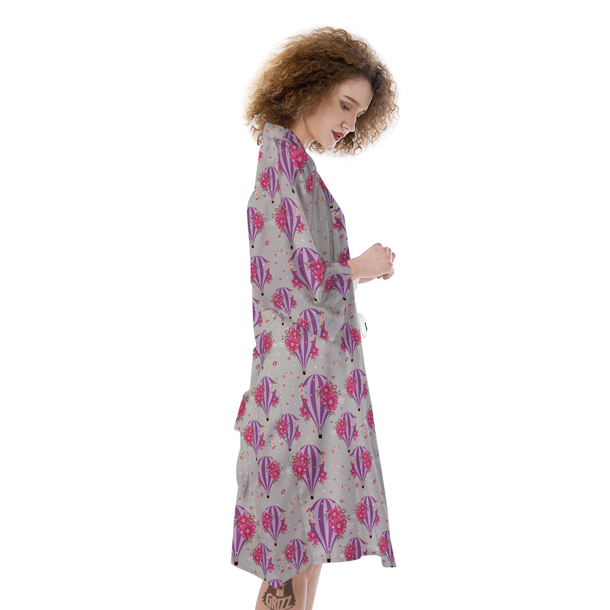 Hot Air Balloon Floral Print Pattern Kimono-grizzshop