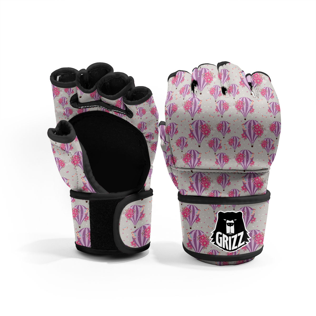 Hot Air Balloon Floral Print Pattern MMA Gloves-grizzshop