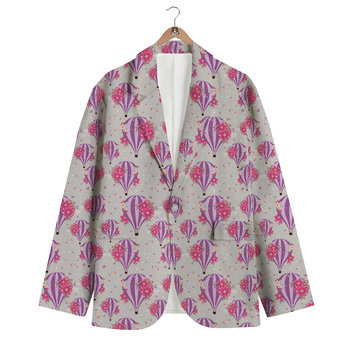 Hot Air Balloon Floral Print Pattern Men's Blazer-grizzshop