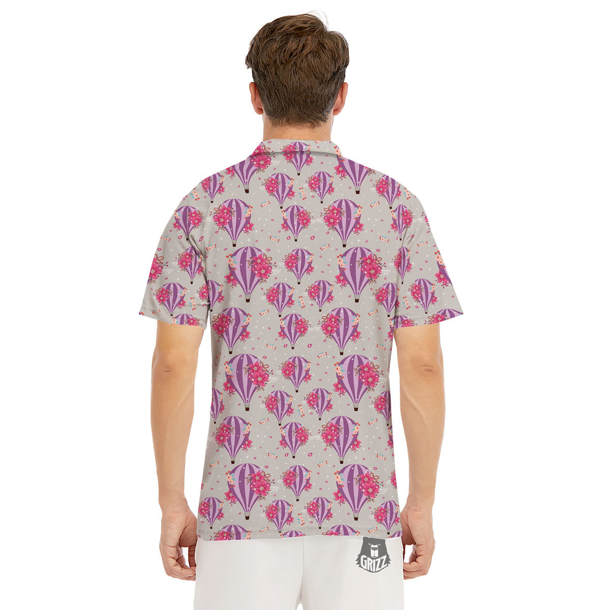 Hot Air Balloon Floral Print Pattern Men's Golf Shirts-grizzshop