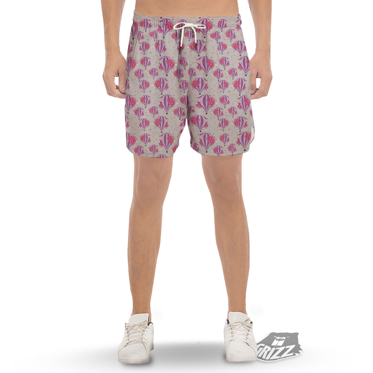 Hot Air Balloon Floral Print Pattern Men's Gym Shorts-grizzshop