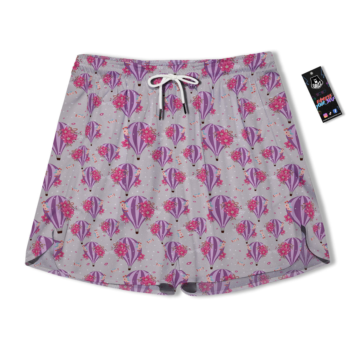 Hot Air Balloon Floral Print Pattern Men's Running Shorts-grizzshop
