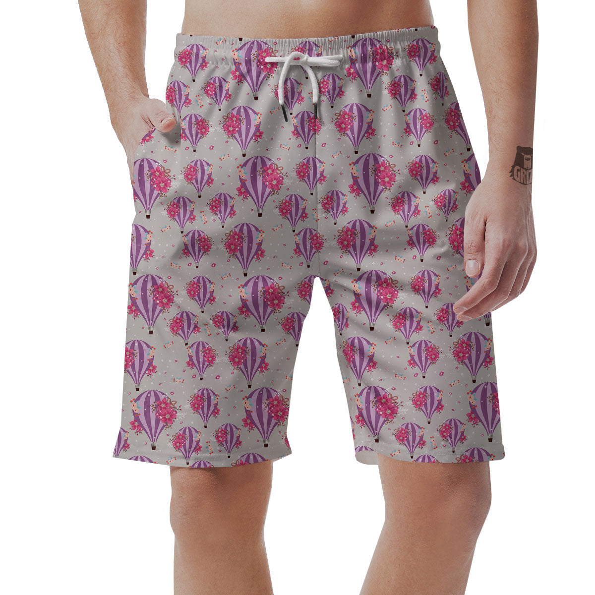 Hot Air Balloon Floral Print Pattern Men's Shorts-grizzshop