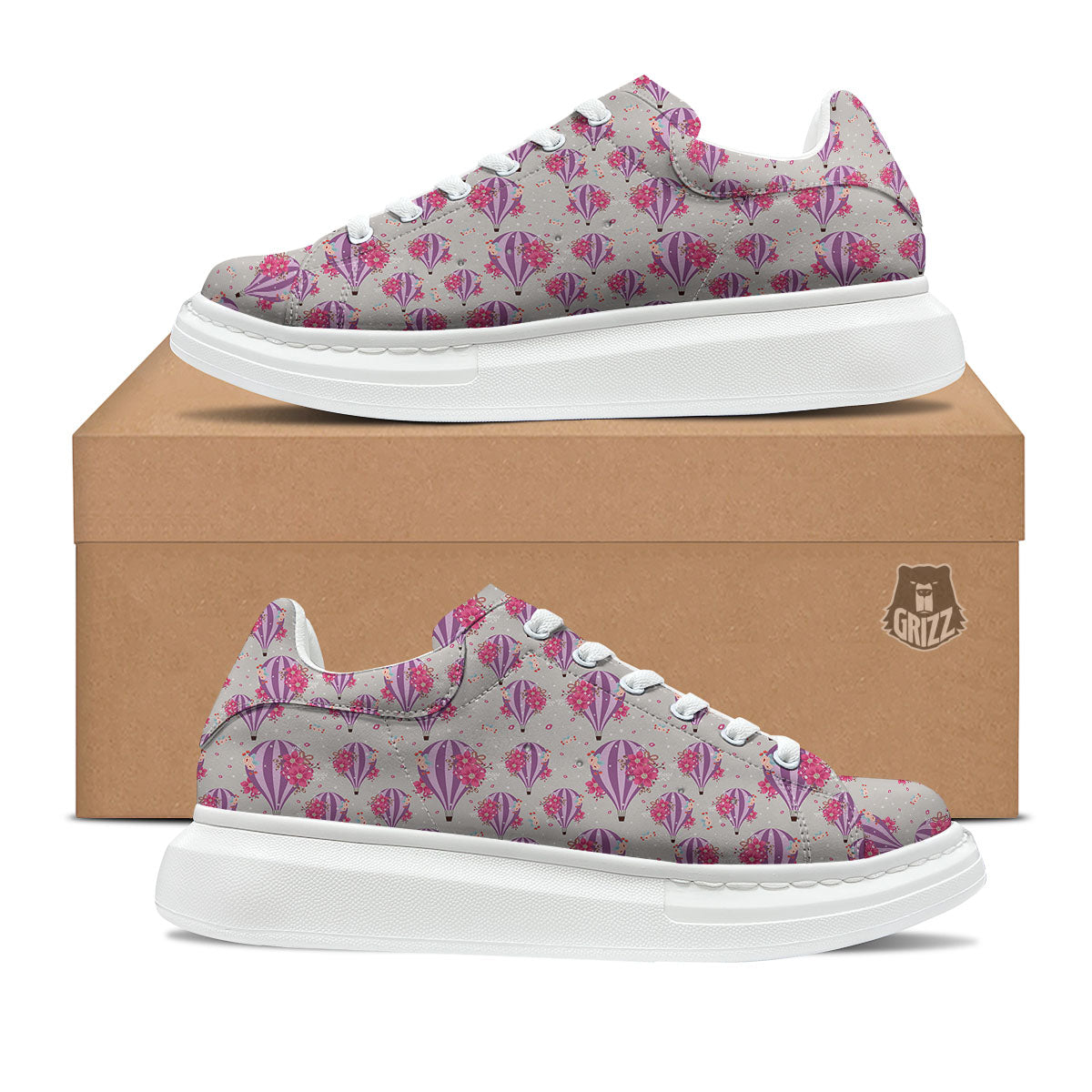 Hot Air Balloon Floral Print Pattern Platform Shoes-grizzshop