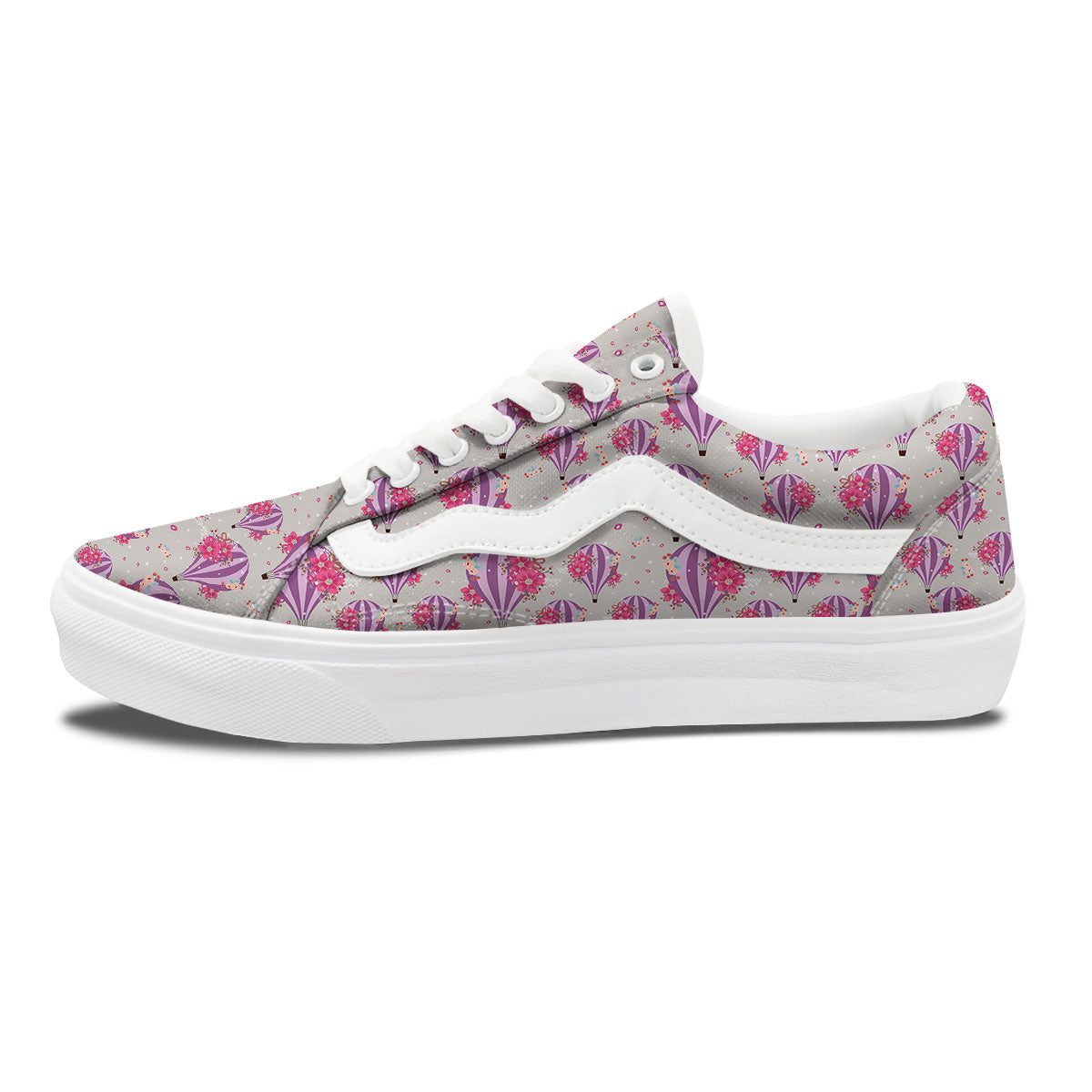 Hot Air Balloon Floral Print Pattern Skate Shoes-grizzshop