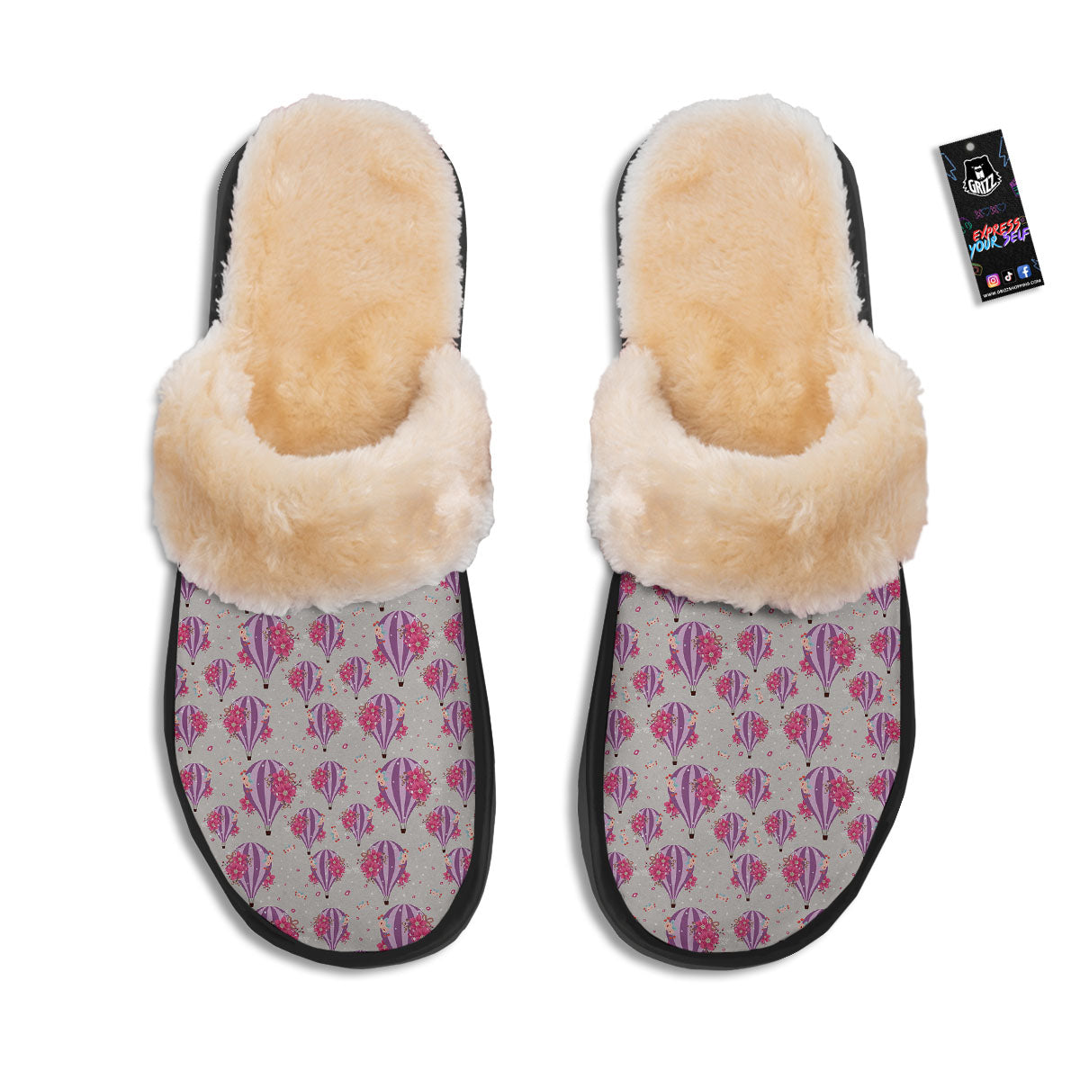 Hot Air Balloon Floral Print Pattern Slippers-grizzshop