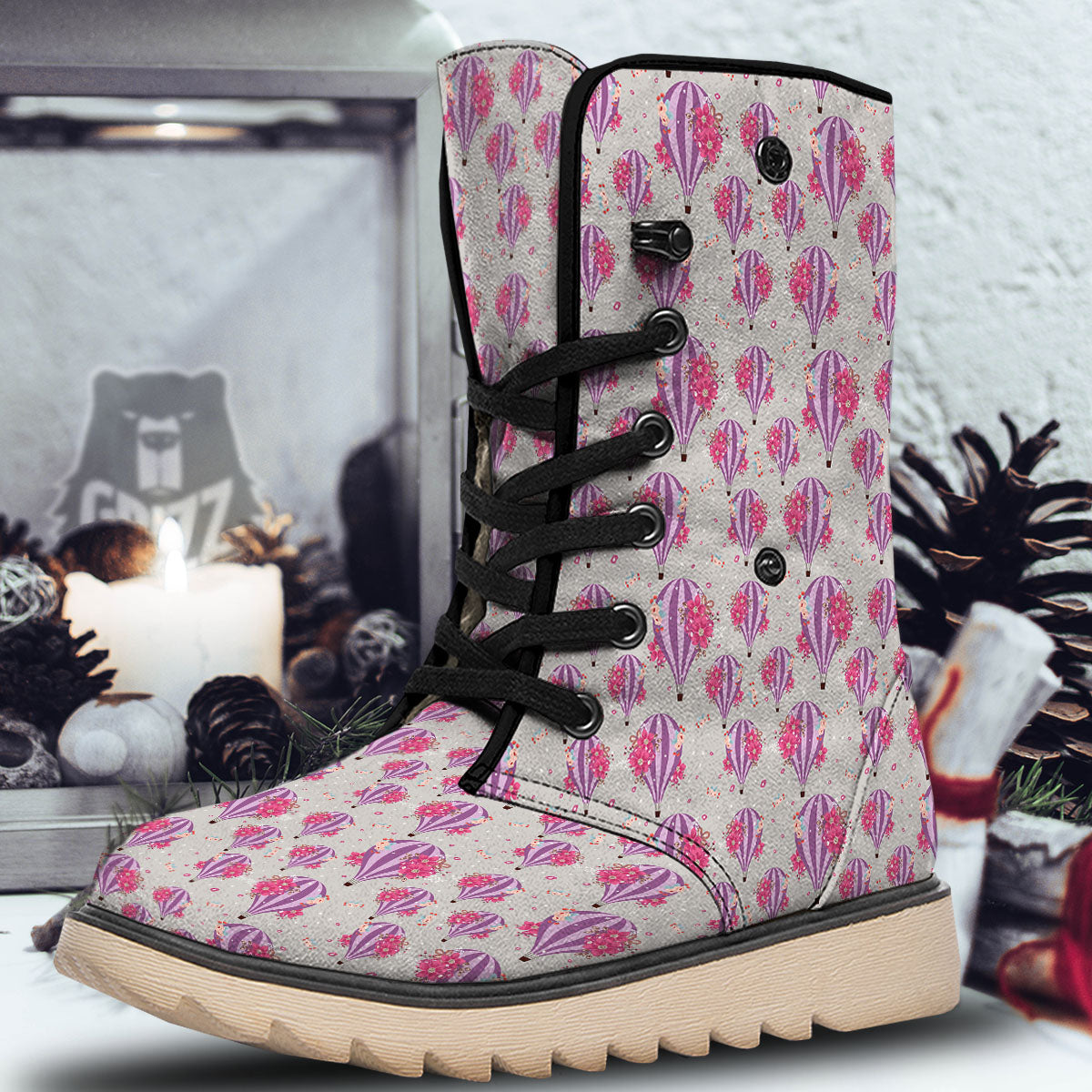 Hot Air Balloon Floral Print Pattern Snow Boots-grizzshop