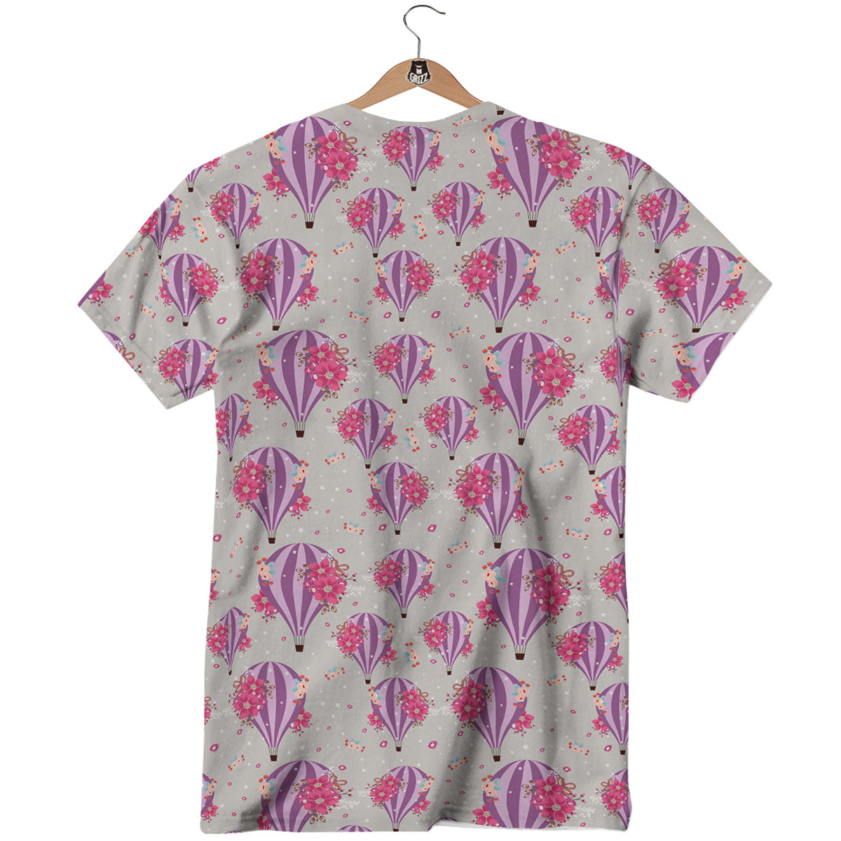 Hot Air Balloon Floral Print Pattern T-Shirt-grizzshop