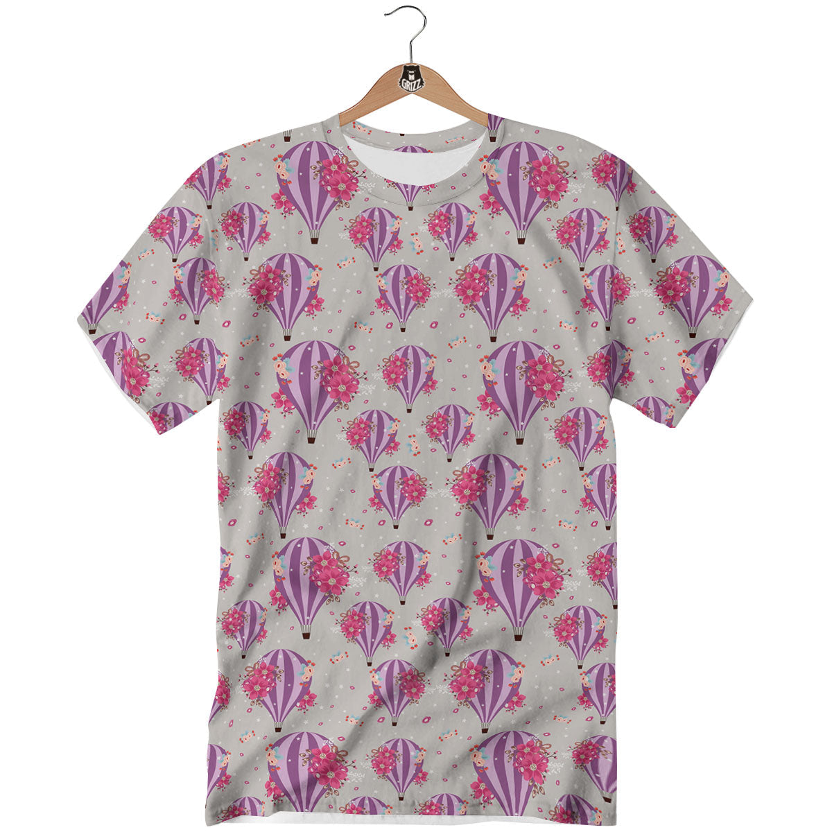Hot Air Balloon Floral Print Pattern T-Shirt-grizzshop