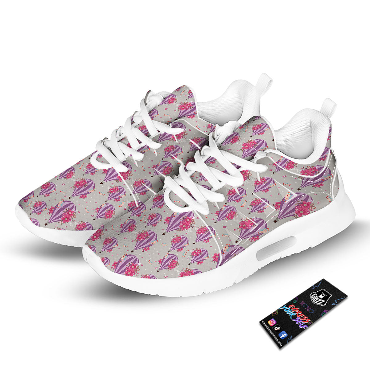 Hot Air Balloon Floral Print Pattern Tennis Shoes-grizzshop