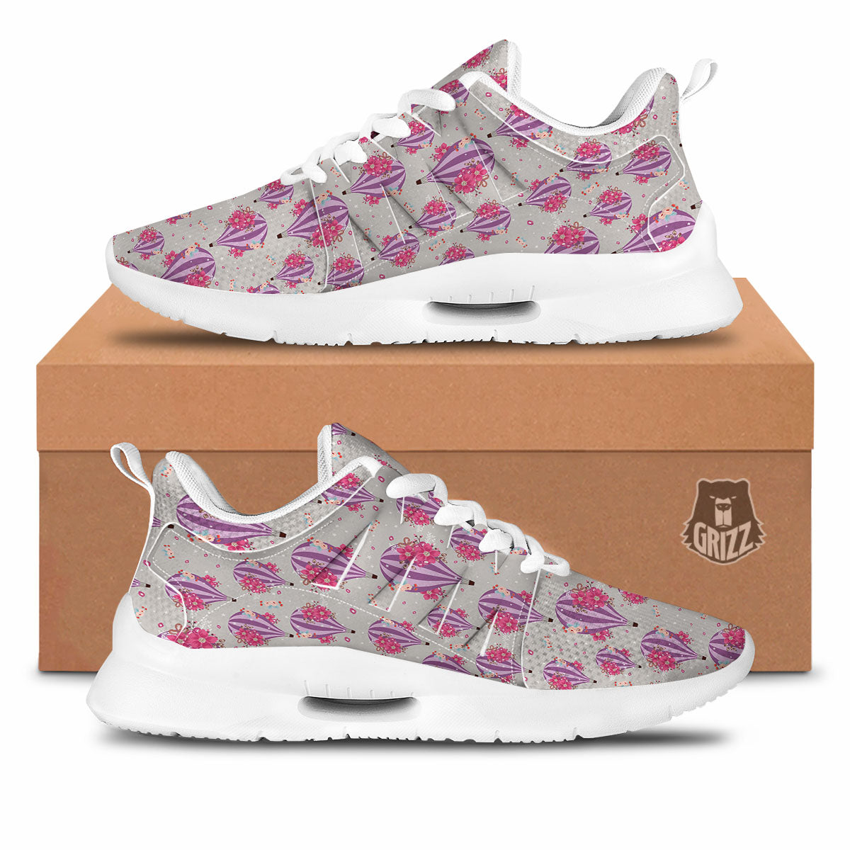 Hot Air Balloon Floral Print Pattern Tennis Shoes-grizzshop