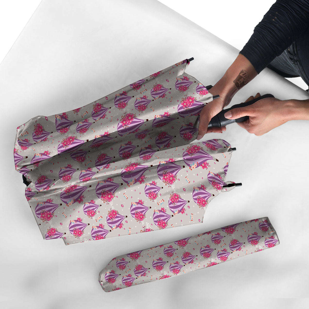Hot Air Balloon Floral Print Pattern Umbrella-grizzshop