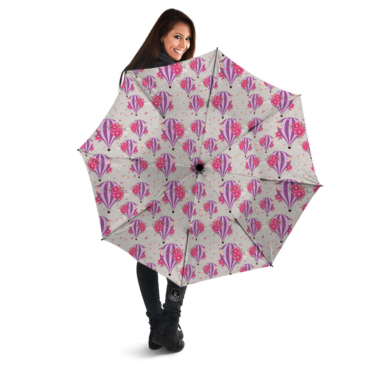 Hot Air Balloon Floral Print Pattern Umbrella-grizzshop