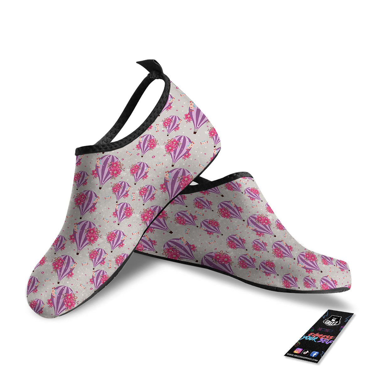 Hot Air Balloon Floral Print Pattern Water Shoes-grizzshop