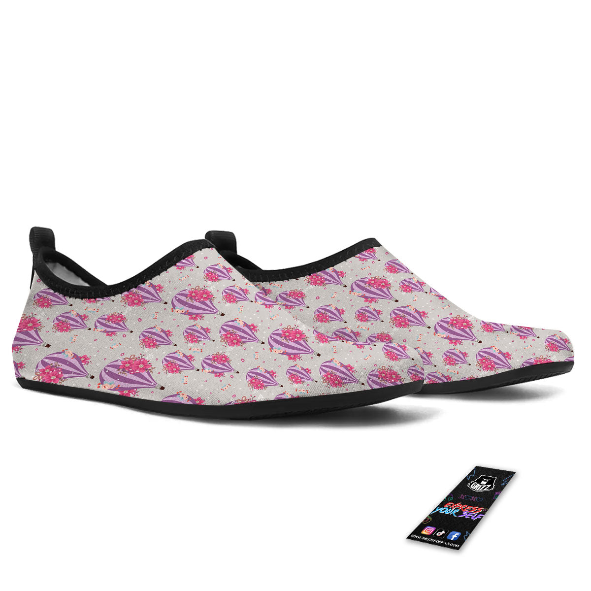 Hot Air Balloon Floral Print Pattern Water Shoes-grizzshop