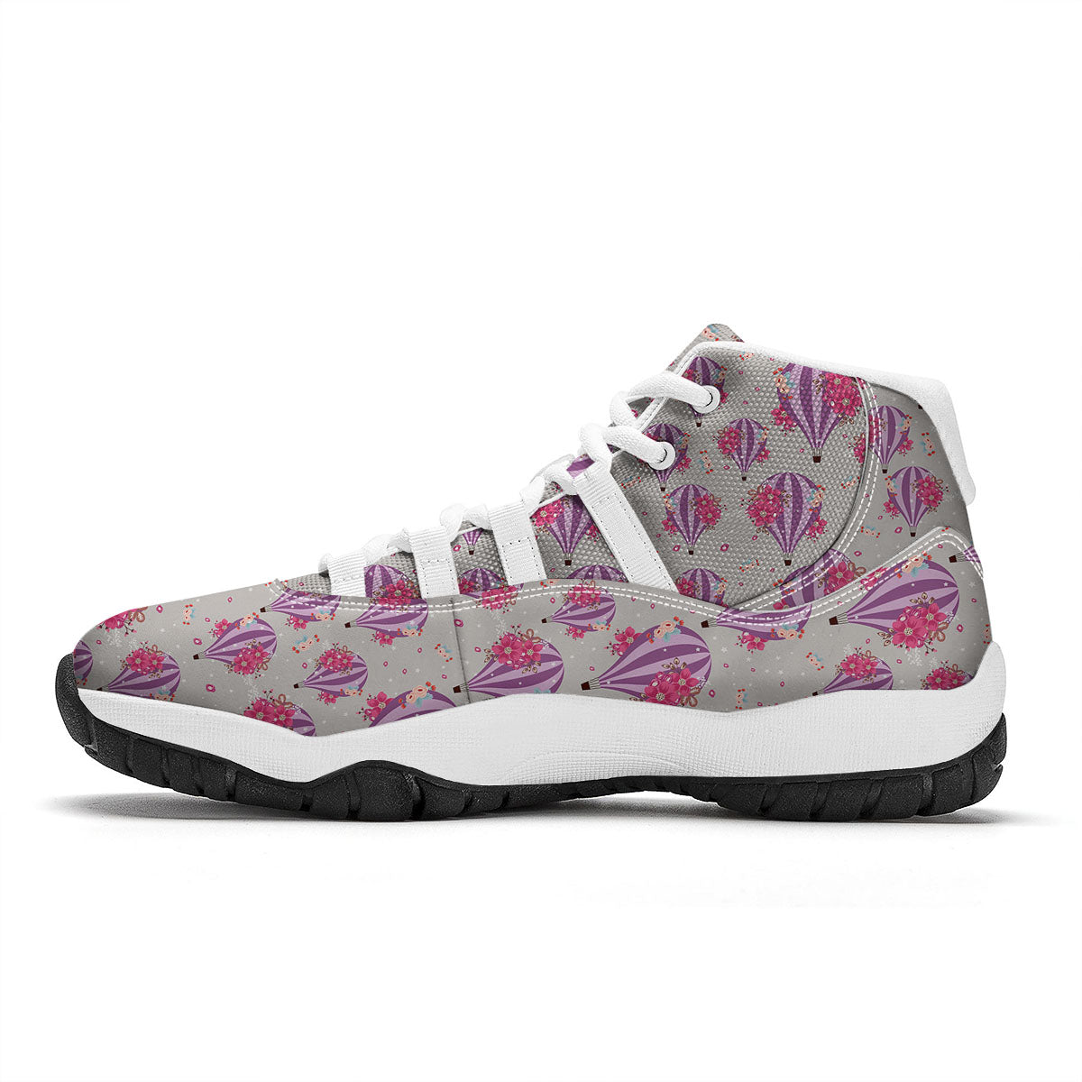 Hot Air Balloon Floral Print Pattern White Bball Shoes-grizzshop