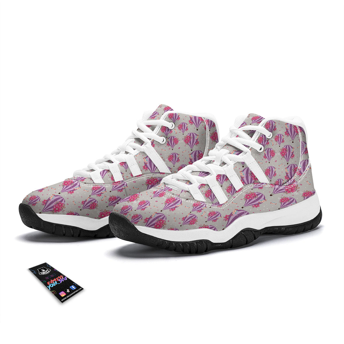 Hot Air Balloon Floral Print Pattern White Bball Shoes-grizzshop