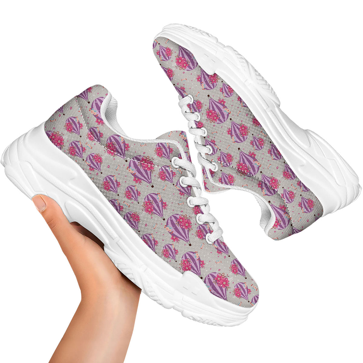 Hot Air Balloon Floral Print Pattern White Chunky Shoes-grizzshop