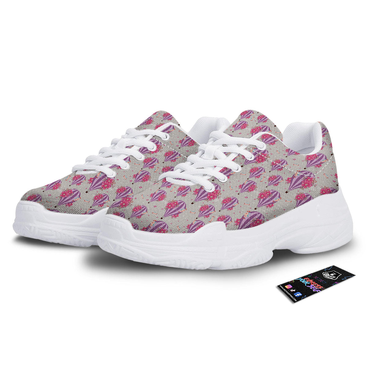 Hot Air Balloon Floral Print Pattern White Chunky Shoes-grizzshop