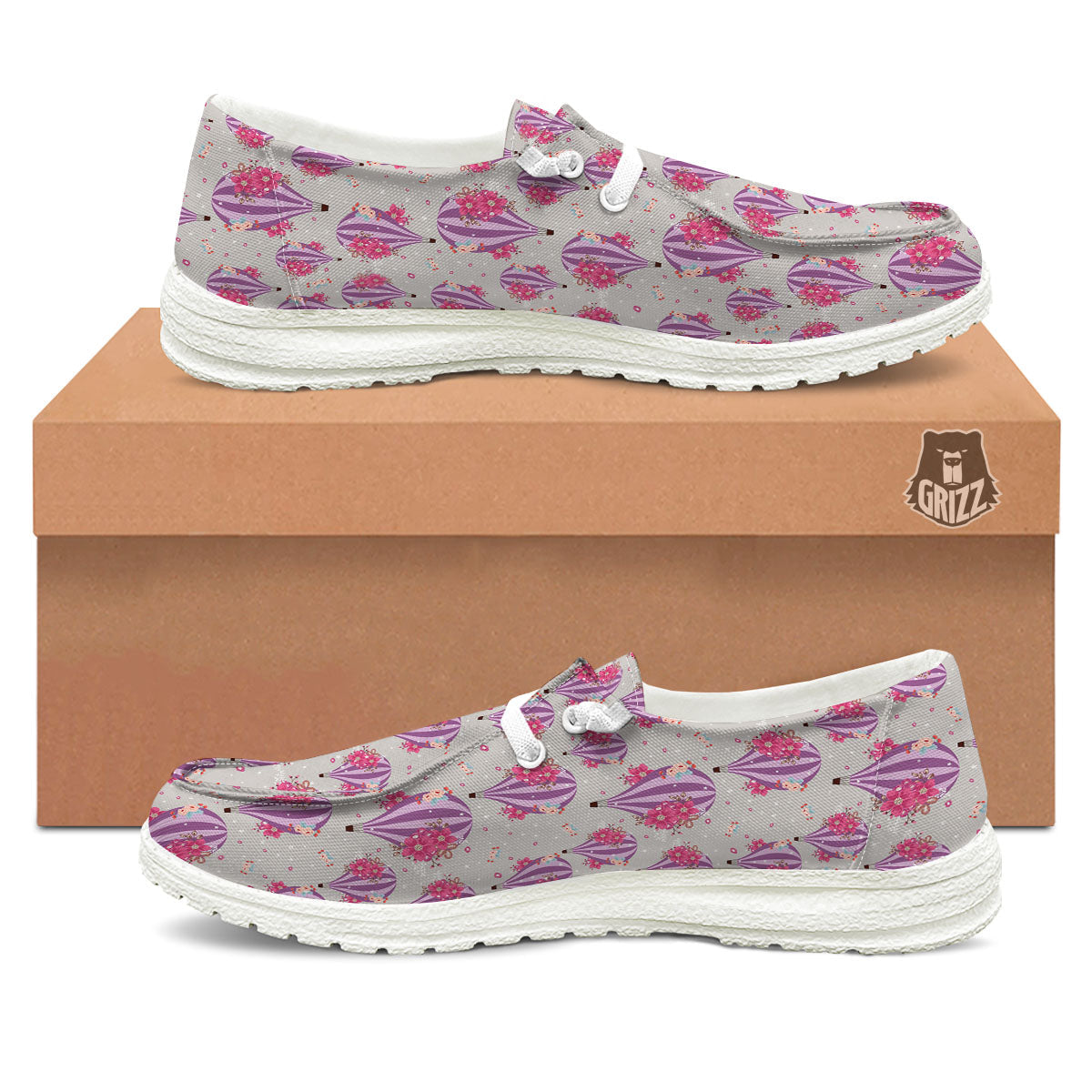 Hot Air Balloon Floral Print Pattern White Loafers-grizzshop