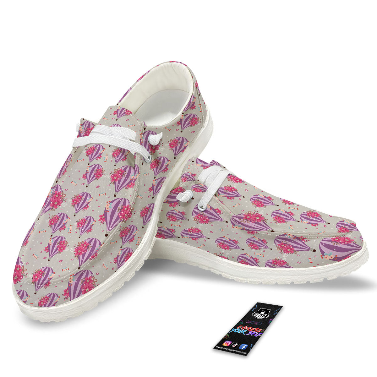 Hot Air Balloon Floral Print Pattern White Loafers-grizzshop