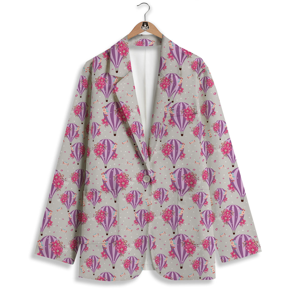 Hot Air Balloon Floral Print Pattern Women's Blazer-grizzshop