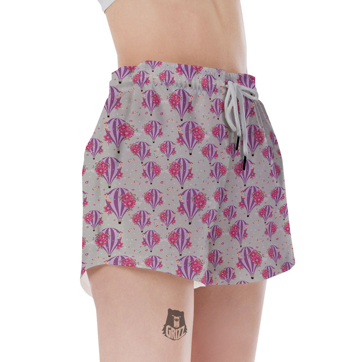 Hot Air Balloon Floral Print Pattern Women's Shorts-grizzshop