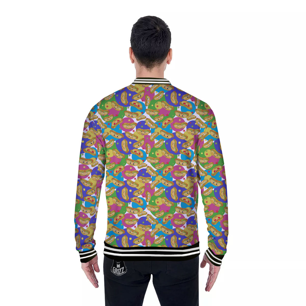 Hot Dog Colorful Print Pattern Baseball Jacket-grizzshop