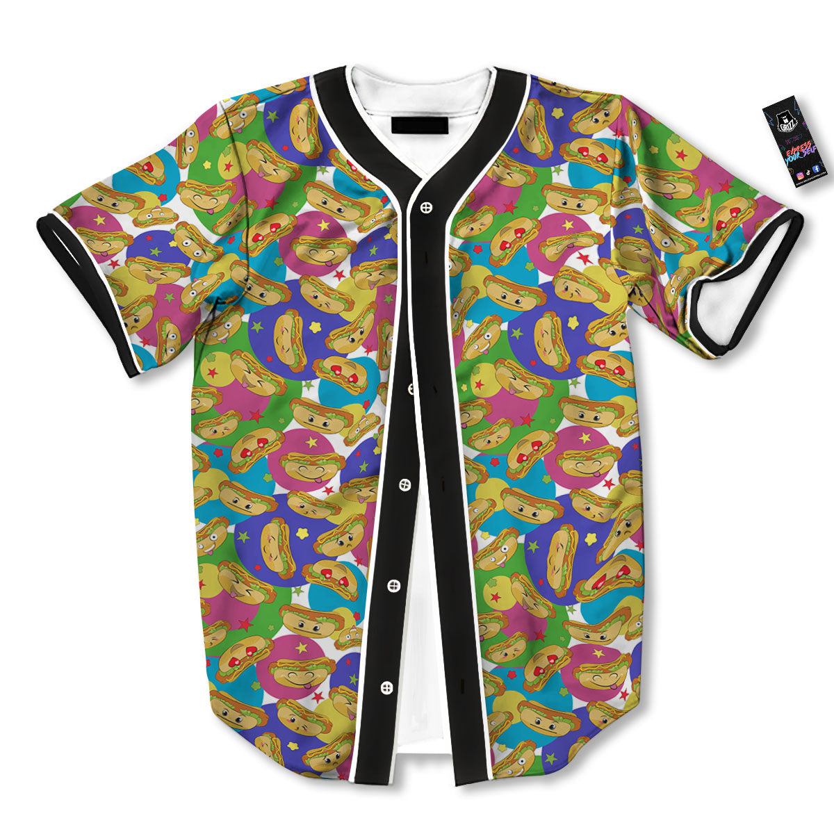 Hot Dog Colorful Print Pattern Baseball Jersey-grizzshop