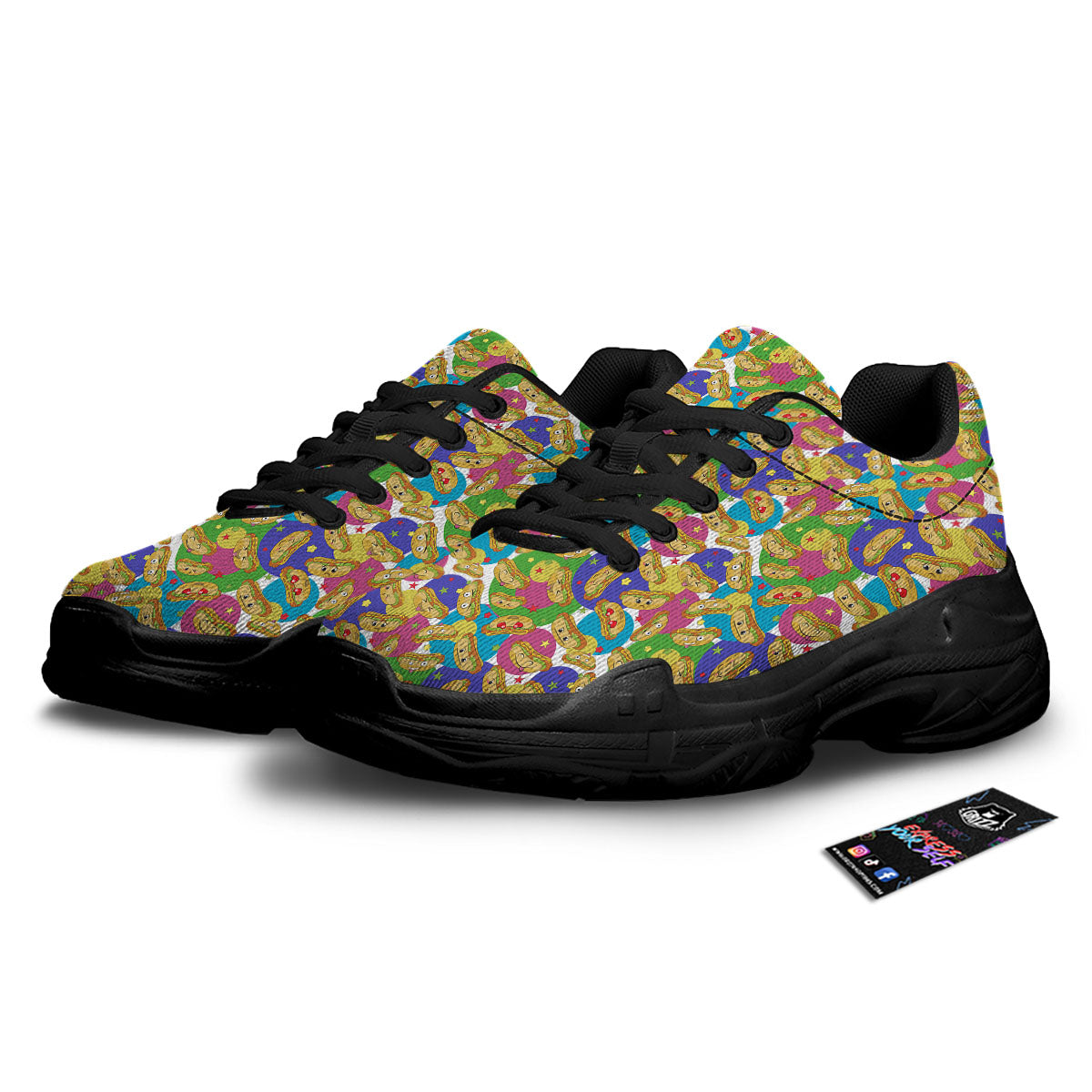 Hot Dog Colorful Print Pattern Black Chunky Shoes-grizzshop