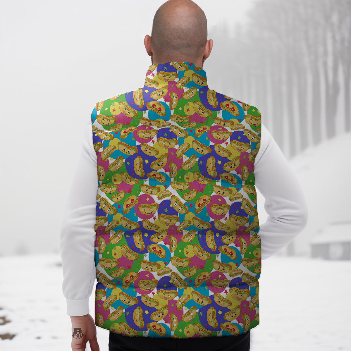 Hot Dog Colorful Print Pattern Down Vest