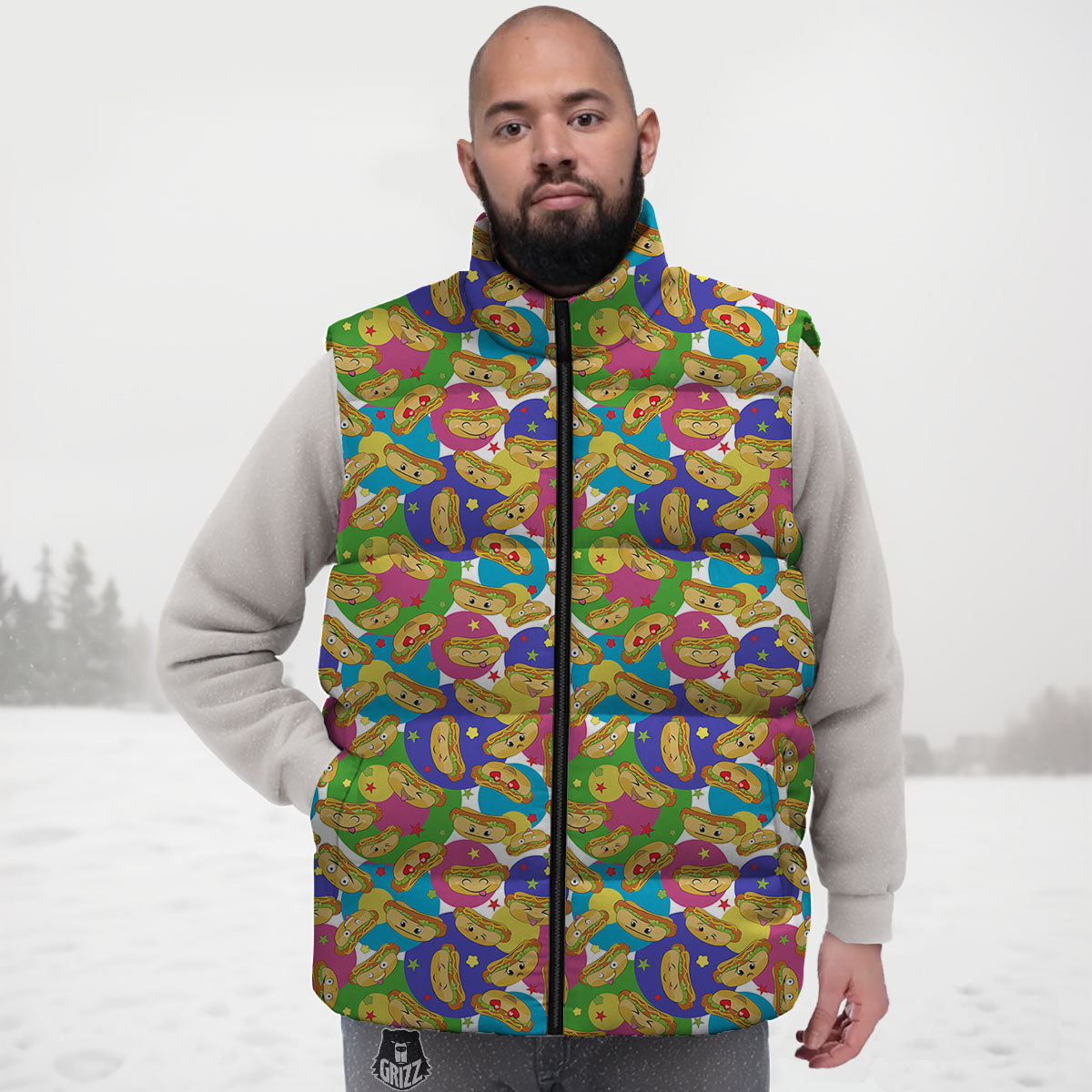 Hot Dog Colorful Print Pattern Down Vest