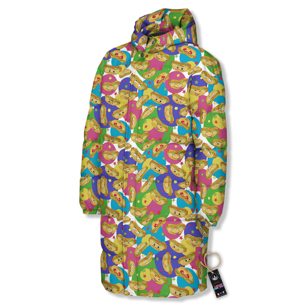 Hot Dog Colorful Print Pattern Long Down Jacket-grizzshop